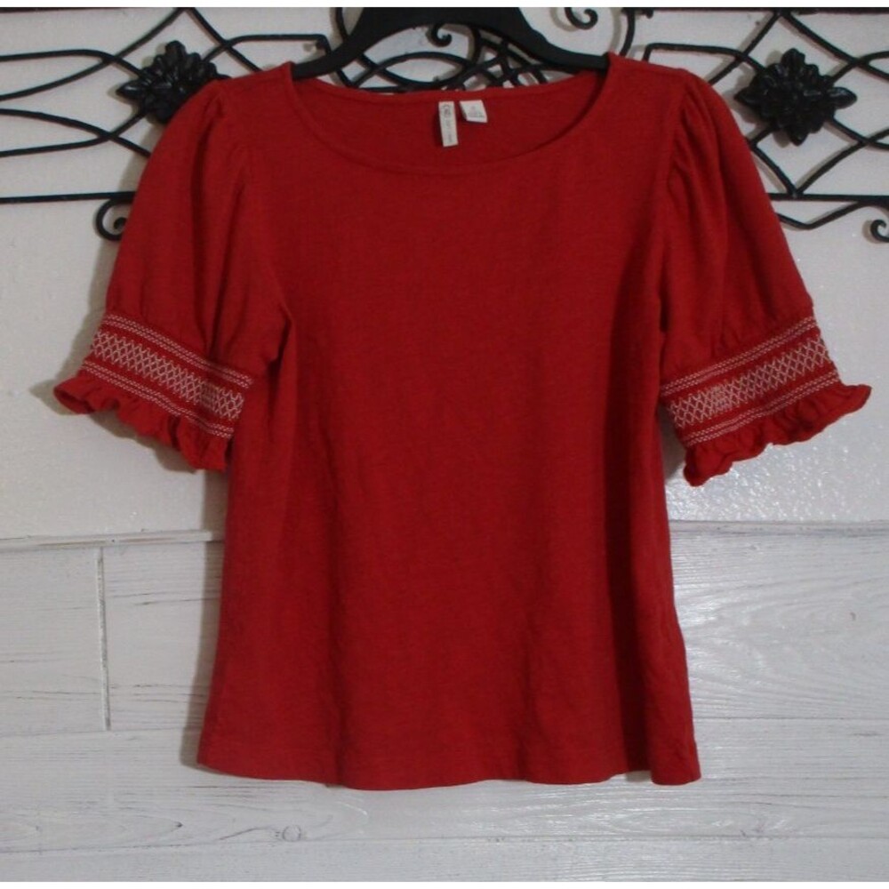 Cato Women's Knit Top Size S Red Short Sleeve Round Neck